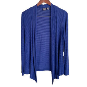 Chico’s Polished Open Front Cardigan, Royal Blue, Textured Stripes. Travelers, S